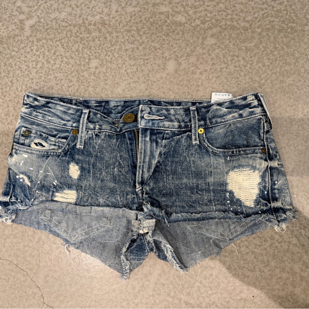 True Religion Blue Distressed Jean Shorts